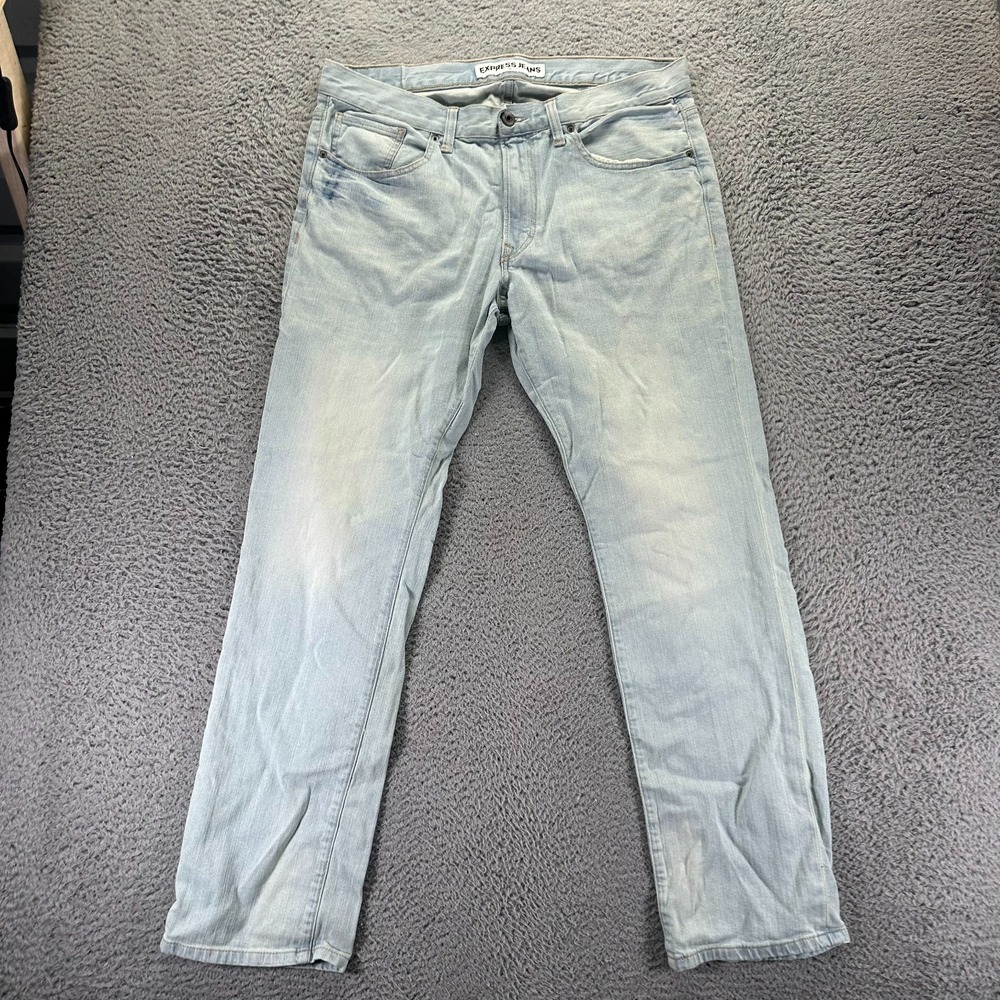 Express Rocco Jeans Mens 36x34 Blue Cotton Denim Straight Faded Workwear Stretch